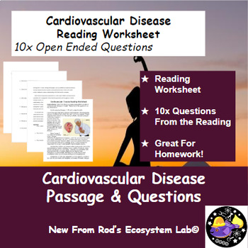 Preview of Cardiovascular Disease Reading Worksheet **Editable**
