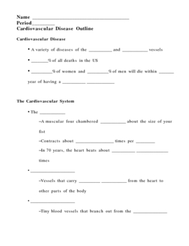 Cardiovascular (Heart) Disease Notes Outline Lesson Plan by Lisa Michalek