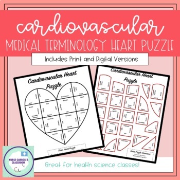 Preview of Cardiovascular Medical Terminology Heart Puzzle - Print and digital