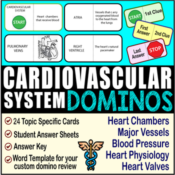 Preview of Cardiovascular System ~DOMINO REVIEW~ 24 Cards + Answer Sheets + Key- ANATOMY