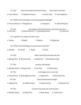 Preview of Cardiovascular System Test with Study Guide and Answer key