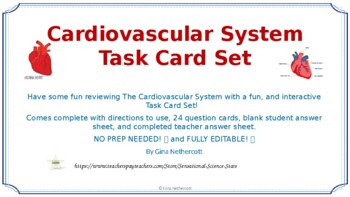 Preview of Cardiovascular System Vocabulary Task Cards NO PREP & FULLY EDITABLE
