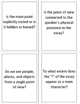 Preview of Cards for Teaching How to Read and Write Personal Essays