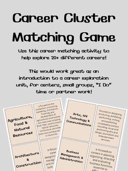 Preview of Career Cluster Matching Game- Career Exploration, Career Pathways
