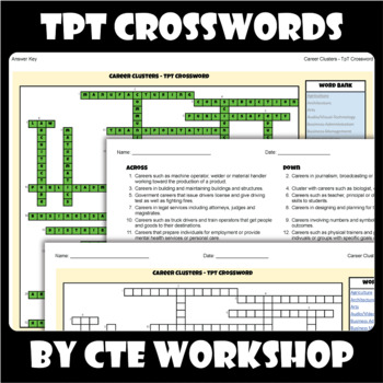 Preview of Career Clusters - TpT Crossword - PDF