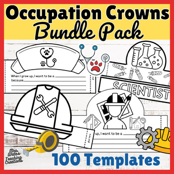 Preview of Career & Community Helpers Crown Crafts & Occupation Writing Prompts Bundle