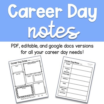 Preview of Career Day Notes Worksheet / Graphic Organizer - School Counseling