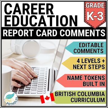 Preview of Career Education BC Report Card Comments Kindergarten Grade 123 EDITABLE UPDATED