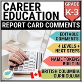Career Education Report Card Comments British Columbia BC 