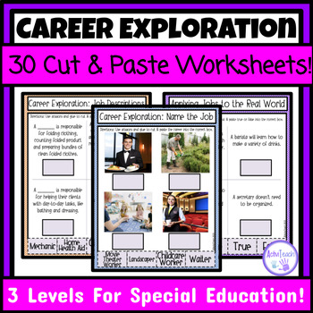 Preview of Career Exploration Cut and Paste Worksheets Vocational Skills Special Education