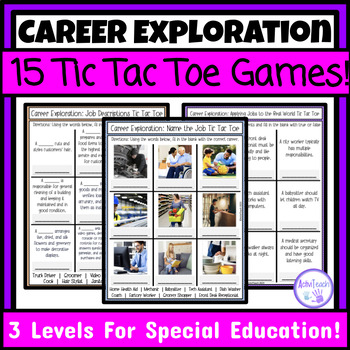 Preview of Career Exploration Games Tic Tac Toe Worksheets Vocational Skills Special Ed