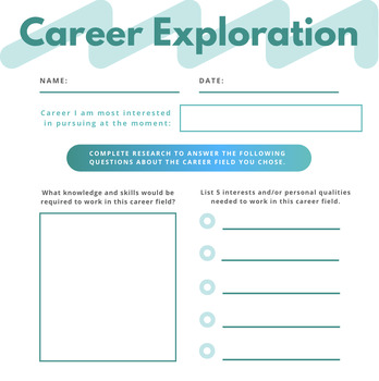 Career Exploration In-Depth Worksheet