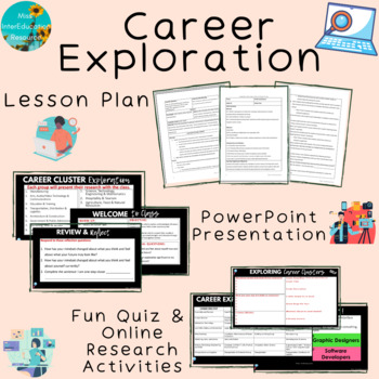 Preview of Career Day Exploration PowerPoint, Lesson Plan, Quiz Game & Research Activity