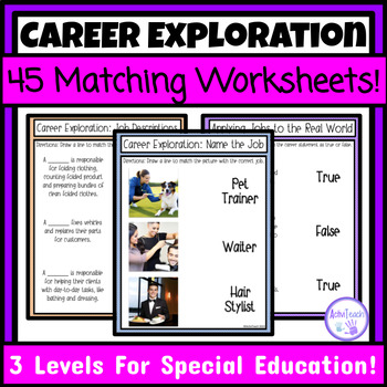 Preview of Career Exploration Matching Worksheets Packet Vocational Skills Special Ed