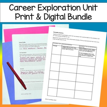 Career Exploration Unit Digital and Print Bundle by ELA Learning Locker