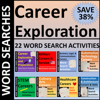 Preview of Career Exploration Word Search Activities Bundle SAVE 38%