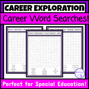 Preview of Career Exploration Word Search Worksheets Career Clusters Job Ideas Special Ed