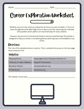 Preview of Career Exploration Worksheet
