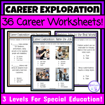 Preview of Career Exploration Worksheets Packet Vocational Skills Special Ed Career Day