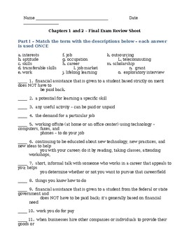 Preview of Career & Financial Management (CFM) -- Review Sheets for a Final Exam