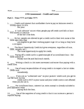 Preview of Career & Financial Mgmt (CFM) -- Credit and Loans: Chapter Test and Notes