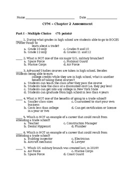 Preview of Career & Financial Mgmt. (CFM) -- Life After High School: Chapter Test and Notes