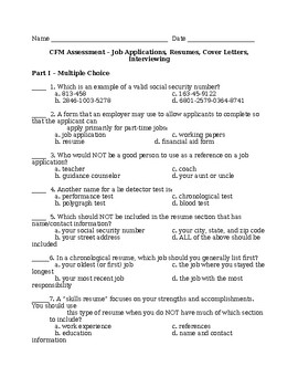 Preview of Career & Financial Mgmt (CFM) -- The Job Search Process: Chapter Test and Notes