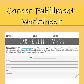Preview of Career Fulfillment Worksheet (Distance Learning Friendly)