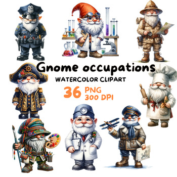 Preview of Career Gnomes Watercolor Clipart - 36 PNG Collection