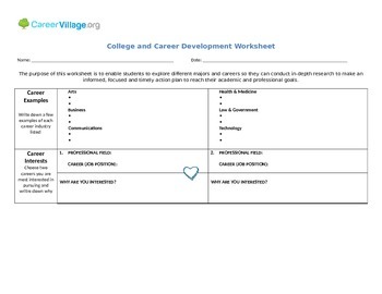 Preview of Career Guidance for Students, from Professionals - WORKSHEET
