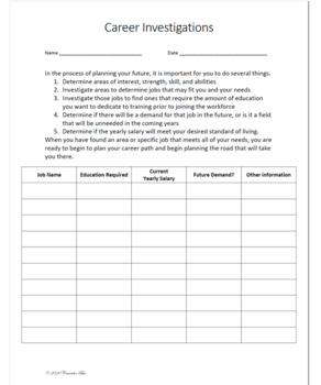 Preview of Career Path Cluster Investigation Interest Skills WORKSHEET