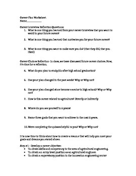 career plan worksheet by agriculture education tpt