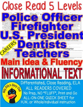 Preview of Police Officer Firefighter President Dentist Teacher 5 Passages 5 levels