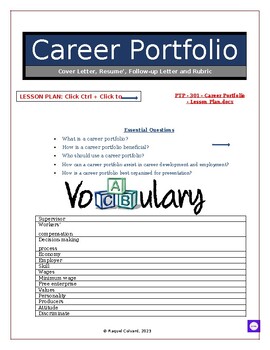 Preview of Career Portfolio - (2) Full Lesson Plans - Vocabulary - Rubric (Week 3)