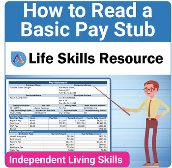 Preview of Personal Finance Special Education Life Skills Activity for Reading a Pay Stub