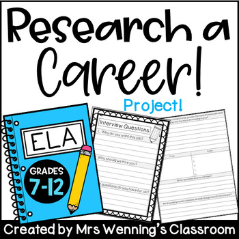 Preview of Career or Job Research Project! (Grades 7-12)