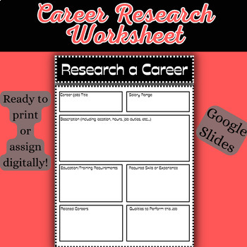 Preview of Career Research Worksheet-Career Exploration, Virtual Job Shadow/Pathful Explore