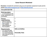 Career Research Worksheet and Rubric