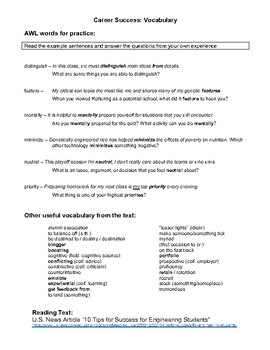 Preview of Career Success_Vocab & Networking Chart