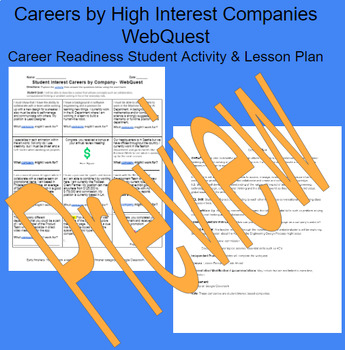 Preview of Career WebQuest by High Interest Companies- Career Readiness