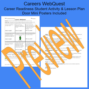 Preview of Career WebQuest with Featured Career of the Day Door Signs & Lesson Plan