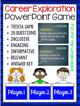 Preview of Career Exploration (Trivia Game) Resume, Cover Letters, Jobs & Important Terms
