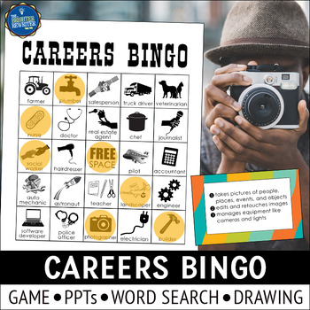 Preview of Careers Jobs Bingo Game PowerPoint and Word Search Activities