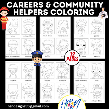 Preview of Careers & Community helpers coloring pages, Character of Occupations, Labor Day