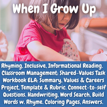 Preview of Careers, Values-Based Rhyming Read: Careers Project, & Values, Workbook