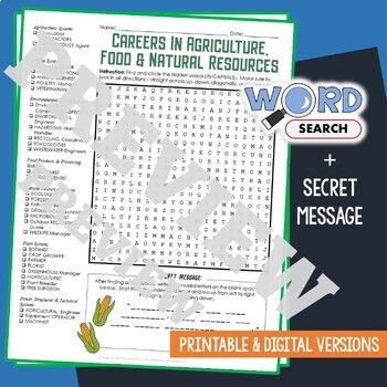 Preview of Careers in AGRICULTURE, FOOD AND NATURAL RESOURCES Word Search Puzzle Activity