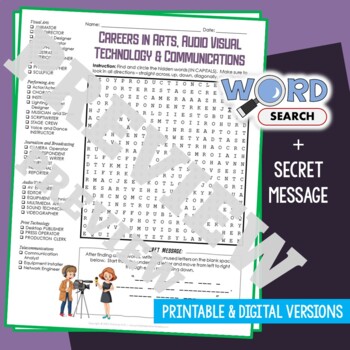 Preview of Careers in ARTS, AUDIO VISUAL TECHNOLOGY & COMMUNICATIONS Word Search Puzzle