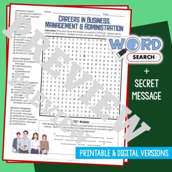 Preview of Careers in BUSINESS, MANAGEMENT & ADMINISTRATION Word Search Puzzle Worksheet