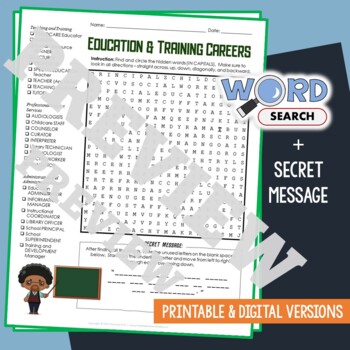 Preview of Careers in EDUCATION AND TRAINING Word Search Puzzle Activity Worksheet