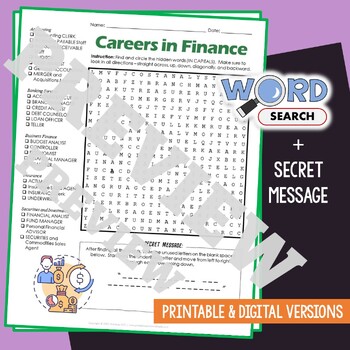 Preview of Careers in FINANCE, ACCOUNTING Word Search Puzzle Activity Worksheet